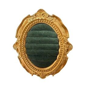 Ring Display Stand Gold Green Ornate Victorian Oval Frame Rings not included